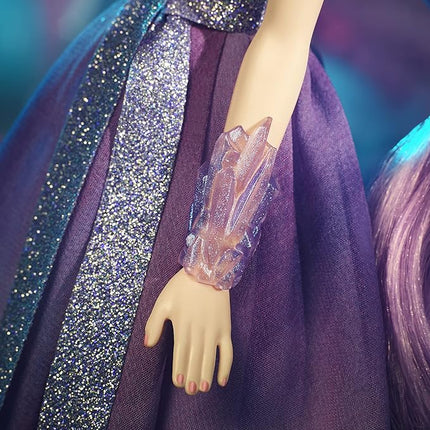 Barbie Crystal Fantasy Collection Amethyst Doll (13-in, Platinum Hair) with Genuine Amethyst Stone Necklace, Wearing Gown and Accessories, Gift for Collectors