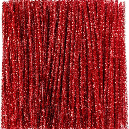 Caydo 200 Pieces Glitter Red Pipe Cleaners,Thick Fluffy Chenille Stems, Pipe Cleaner Crafts for Arts & Crafts, Perfect for Making Animals, Flowers, and Valentine's Day Decorations