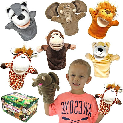 JOYIN 6Pcs Kids Hand Puppet Set with Working Mouth, Toddler Animal Plush Toy Includes Elephant, Giraffe, Lion, Bear, Raccoon and Monkey for Show Theater, Christmas Birthday Gifts for Kid Age 3+