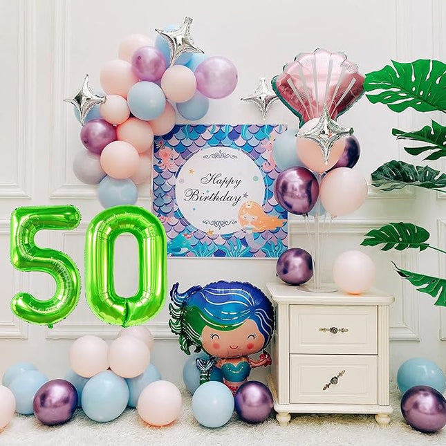 Smlpuame 40 inch Number Balloon 0-9 Green Large Number 50 Balloons,Digital Balloons for Birthday Party Celebration Decorations Supplies, Helium Foil Number Balloons for Wedding Anniversary