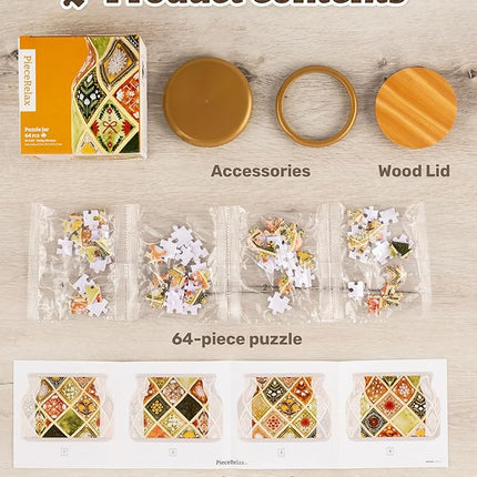 PieceRelax 3D Puzzle Jar 64 Plastic Pieces for Adults - Sweetness of Strawberry Wooden Lid Container for Kitchen Dining Study Living Room No Glue Requied Small [BC1026]