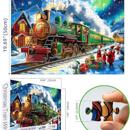 Blueforest Christmas 1000 Piece Jigsaw Puzzle for Adults - 27.5x19.7 Inches Holiday Train Scene with Aurora & Santa, Challenging Fun Adult Puzzles, Home Decor