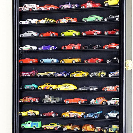 Hot Wheels Matchbox 1/64 Scale Diecast Display Case Cabinet Wall Rack w/UV Protection -Black