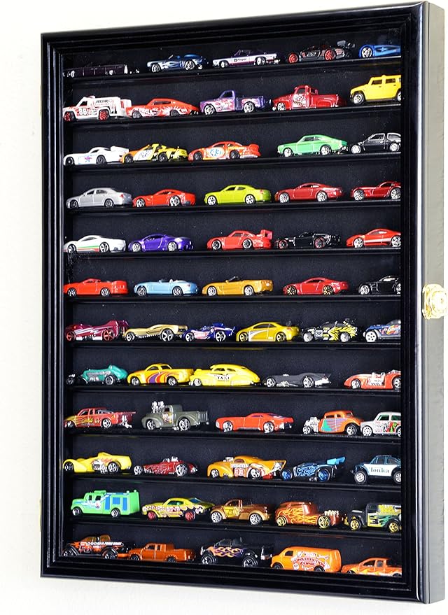 Hot Wheels Matchbox 1/64 Scale Diecast Display Case Cabinet Wall Rack w/UV Protection -Black