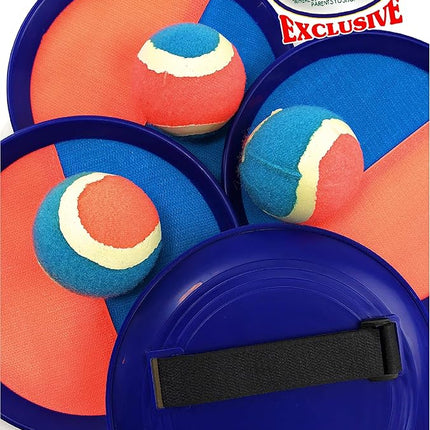 Matty's Toy Stop Deluxe Toss & Catch (Hook & Loop) Tropical Colors Paddle Game Set with 4 Paddles, 3 Balls & Storage Bag - Classic Outdoor Game, Perfect for The Beach, Backyard or in The House!