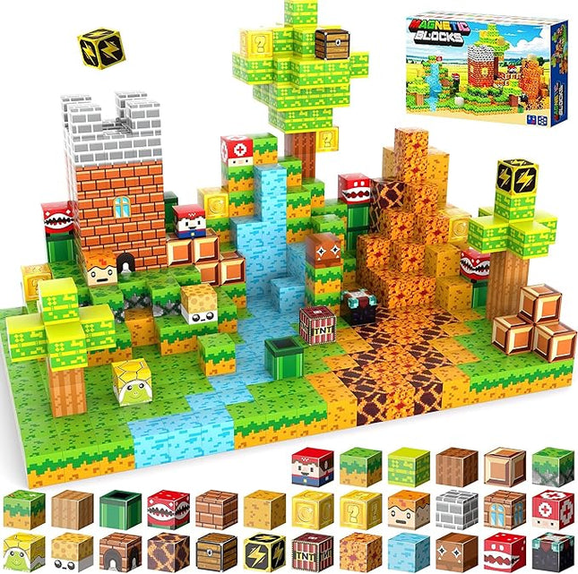 137 Pieces 0.8in Magnetic Blocks - Building Cubes Adventure Game Set, Building Blocks STEM Sensory Creative Toys Games for Kids Boys & Girls