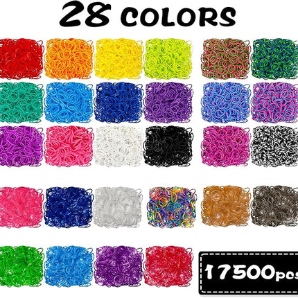 INSCRAFT 17500+ Rubber Loom Bands with 3 Layer Transparent Container, 28 Colors, 600 S-Clips, 352 Beads, 40 Cartoon Pendant, Bracelet Making Refill Kit for Kids