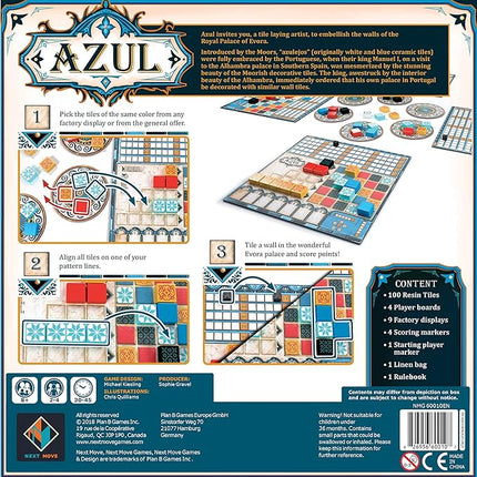 Asmodee Azul Board Game - Award-Winning Tile-Placement Strategy Game, Beautiful Mosaic Art, Family Fun for Kids & Adults, Ages 8+, 2-4 Players, 30-45 Minute Playtime