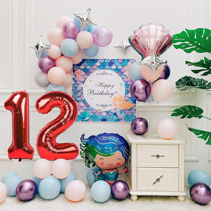 Smlpuame 40 inch Number Balloon 0-9 Red Large Number 12 Balloons,Digital Balloons for Birthday Party Celebration Decorations Supplies, Helium Foil Number Balloons for Wedding Anniversary