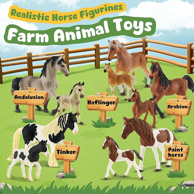 10PCS Horse Figurine Set Realistic Horse Figure Toys for Toddlers Educational Gift for Kids Perfect Party Favors Animal Figure Learnig Toys