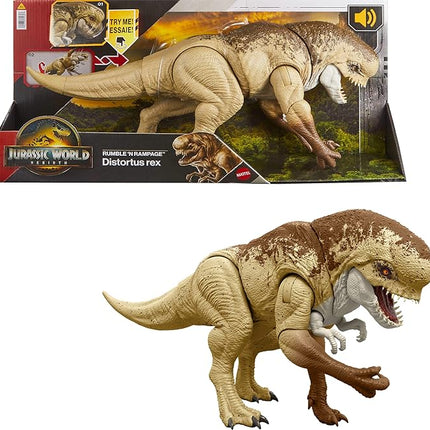 Mattel Jurassic World Rebirth Distortus Rex Rumble N Rampage Dinosaur Action Figure 22 Inch with 2 Attack Actions, Content-Accurate, Digital Play