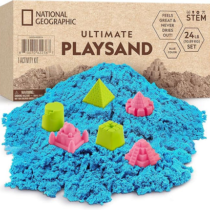 National Geographic Moon Sand - 24 Lb. Bulk Play Sand Kit with 6 Castle Molds (Blue) - A Fun No Mess Sensory Activity, Kids Fake Sand Play Set, Sensory Bin Filler