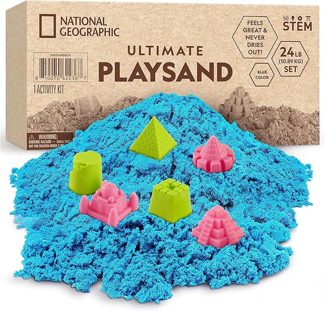 National Geographic Moon Sand - 24 Lb. Bulk Play Sand Kit with 6 Castle Molds (Blue) - A Fun No Mess Sensory Activity, Kids Fake Sand Play Set, Sensory Bin Filler