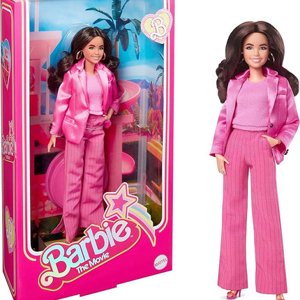 Barbie The Movie Doll, Gloria Collectible Wearing Three-Piece Pink Power Pantsuit with Strappy Heels & Golden Earrings