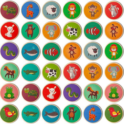 Cottify 2-Pack Wooden Memory Matching Game for Toddlers for Toddlers 3-5 Years, Durable, Toddler Memory Game for Kids 3 and up, Toddler Matching Toy, First Words and Animals, 72 Cards