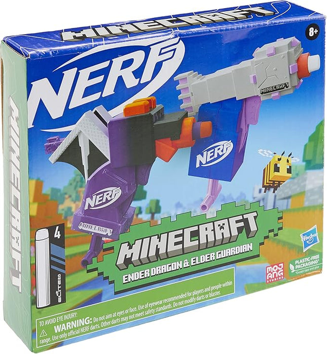 Nerf MicroShots Minecraft Ender Dragon and Elder Guardian Mini Blaster 2-Pack, 4 Elite Darts, Pull to Prime Handle (Amazon Exclusive)
