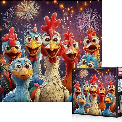 Chicken Jigsaw Puzzles 1000pcs for Adults - 1000pcs Chicken Puzzle Cartoon Rooster Puzzle, Vibrant Scratch-Resistant Paper Puzzles for Adults & Youngsters, Family Night Game for Fun