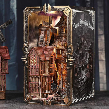 Book Nook Kit - DIY Miniature House Dollhouse Kit for Adults and Teens, Medieval Fantasy Viking Theme Bookshelf Decor 3D Wooden Puzzle Bookend, Gifts for Family, Friends (Voyage Through The Storm)