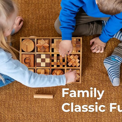 BSIRI Wooden Puzzle Box Set (12 Games) - Challenging Brain Teasers and 3D Puzzles for Adults, Interlocking Games for IQ Test, Ideal for Patio Decor and Unique Gift for Chistmas