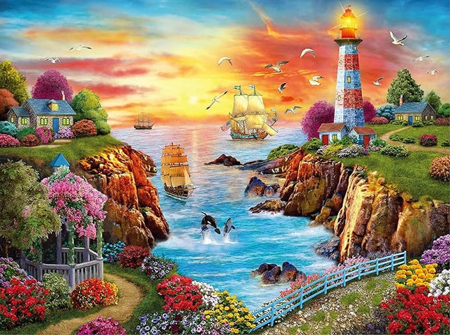 Jigsaw Puzzles 1000 Pieces Puzzles for Adults, Sea Lighthouse Toys, 27x20 Unique Difficult and Challenge Large Puzzle Game Toys Gift…