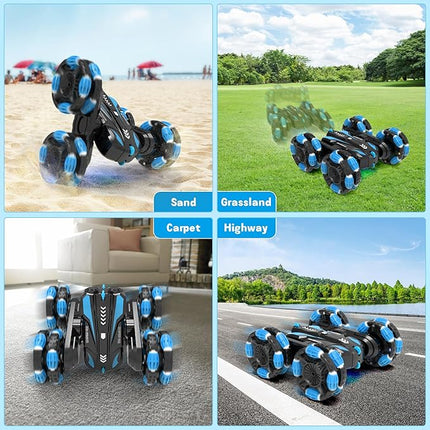 Eulogia Gesture Sensing RC Stunt Car for Kids, Double Sided 360° Flips & Rotating, 40+ Mins Playtime, Durable Off-Road Remote Control Car Toys Gifts for Boys Girls Age 5-12 (Blue)