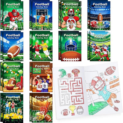 BenLouis 24 Pcs Football Mini Coloring Books Kids Football Theme Party Favors Small Activity Books Bulk for Kids Super Football Bowl Birthday Goodie Bags Stuffers Return Gifts Classroom Travel
