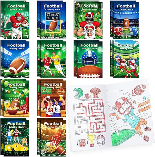 BenLouis 24 Pcs Football Mini Coloring Books Kids Football Theme Party Favors Small Activity Books Bulk for Kids Super Football Bowl Birthday Goodie Bags Stuffers Return Gifts Classroom Travel