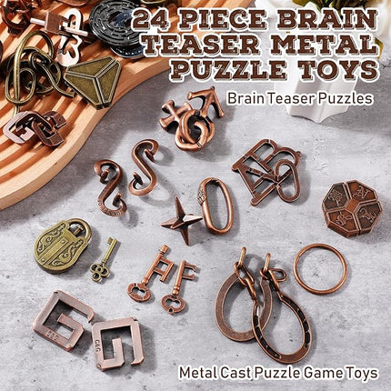 Yilloog 24 Pcs Metal Brain Teaser Puzzles Assortment for Adults Difficult Magic Puzzles Highly Hard Brain Games Iq Logic Test Disentanglement Game for Classroom Mind Challenge(Classic)