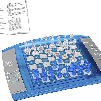 Lexibook ChessLight®, Electronic Chess Game with Touch-Sensitive Keyboard and Light and Sound Effects, 32 Pieces, 64 Levels of Difficulty, Battery or Plug, Blue/Grey, LCG3000