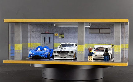 1/24 Scale Die-cast Car Diorama Display Case with Clear Acrylic Cover and LED Lighting for Diecast Model Cars, Lego Speed Champions Cars, 3 Parking Space D5 Style (1/24-3PD5)