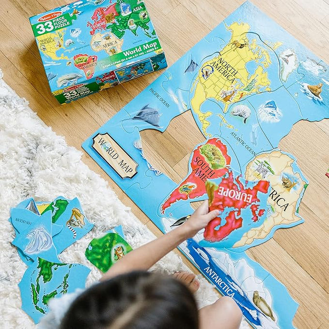 Melissa & Doug World Map Jumbo Jigsaw Floor Puzzle (33 pcs, 2 x 3 feet)