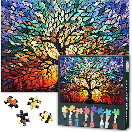 1000 Piece Jigsaw Puzzle for Adults - Tree of Life Abstract Art, Colorful Dynamic Design with Vibrant Colors, Premium Adult Puzzles 1000 Pieces for Relaxation (27.5x19.7 in)