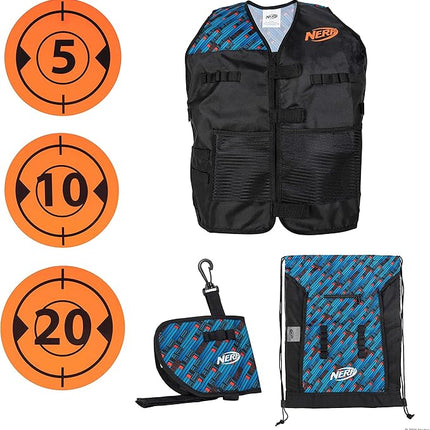 Nerf Elite Deluxe Tactical Gear Pack - Tactical Vest with Hip Holster, Cinch Backpack, and 5 Targets - Blast Into Battle