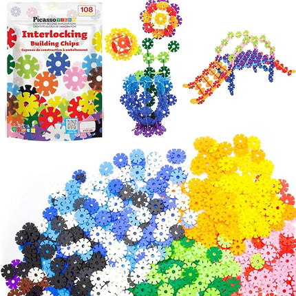 PicassoTiles Building Chips Interlocking Disc Construction Blocks in 12 Colors STEM Learning Early Education Toy Engineering Playset Child Brain Development for Toddlers Girls Boys Kids Age 3+ PTF108
