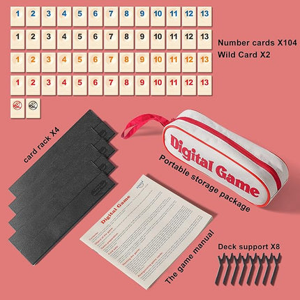 Rummy Cube Game with Portable Bag, Mini Rummy Cube Game for Adult and Kids,106 Tiles, Playing Rack，Travel Set with 4 Tiles Holders for Family Classic Board Games (Travel Edition 2-4 Players)