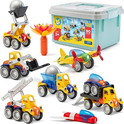 Play Brainy Magnetic Toy Cars Set for Boys and Girls - Brilliant Educational Toys for Toddlers and Preschoolers - Montessori Toy is Load of Fun & Helps with Developmental Skills (90 Piece)