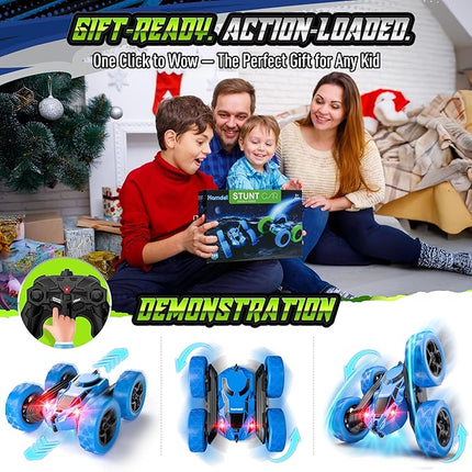 RC Stunt Car for Kids, 360° Flip Double Sided Remote Control Vehicle with Headlights, USB-C Rechargeable 4WD Toy, 2.4GHz Electric Car for Boys and Girls (Blue)