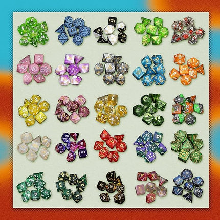 1985 Games Mystery Dice, Set of 7 Polyhedral Dice, Wide Range of Patterns, Gaming Dice, Suitable for Role Playing, Table Games (Pack of 6)