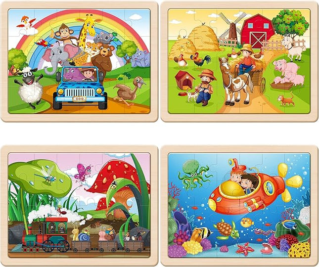 SYNARRY Large Animals Wooden Puzzles for Kids 4 in 1 Gift Box(12.2 * 9.4 in) - FSC Certified, Jigsaw Puzzles for Toddlers 3-5, Puzzles for Kids Ages 4-6, Easter Valentines Day Gifts Toys for Kids