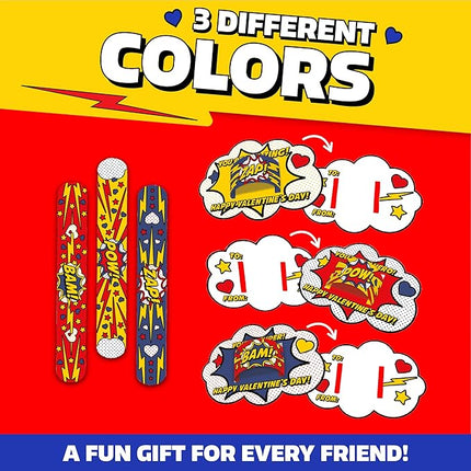 Peaceable Kingdom Valentines Cards for Kids Classroom, Set of 28 Valentines Day Gifts - Kid Power Slap Bracelets