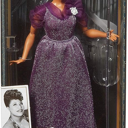 Barbie Inspiring Women Series Ella Fitzgerald Collectible Doll, Approx. 12-in, Wearing Purple Gown, with Microphone, Doll Stand and Certificate of Authenticity