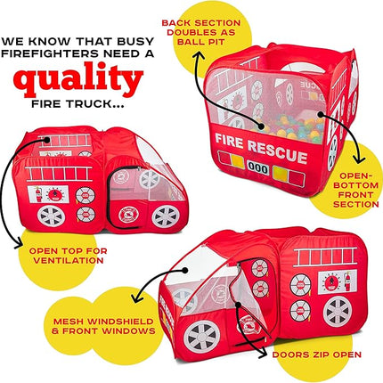 Kiddey Fire Truck Tent for Kids | Firetruck Play Tents with Sirens and Fireman Sounds for Girls, Boys, & Toddlers Gifts | Red Fire Engine Pop Up Playhouse with Costume | Indoor & Outdoor Baby Tent