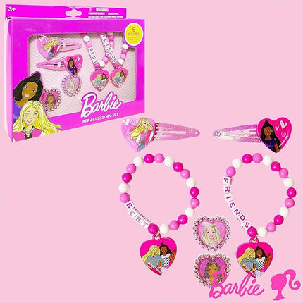 LUV HER Barbie Accessories for Girls 6 Piece Toy Jewelry Box Set with 2 Rings, 2 Bead Bracelets, and Snap Hair Clips Ages 3+