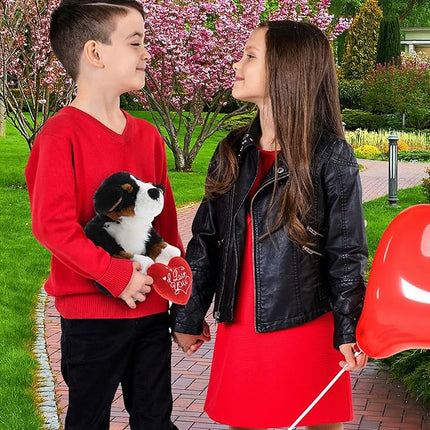 DolliBu I Love You Valentine Plush Bernese Dog - Cute Stuffed Animal with Red Heart and Name Personalization Gift for Valentines Day, Birthday, Anniversary, Romantic Date - 7 Inches