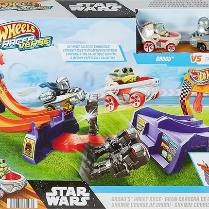 Hot Wheels Star Wars RacerVerse Toy Car Track Set & 2 Die-Cast Racers, Grogu's Great Race, U44Inspired by Star Wars, with Grogu and The Mandalorian