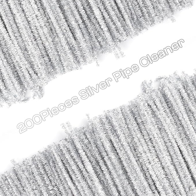 Caydo 200 Pieces Silver Pipe Cleaners Craft Chenille Stems for DIY Art Creative Crafts Party Decorations (12 Inch x 6 mm)