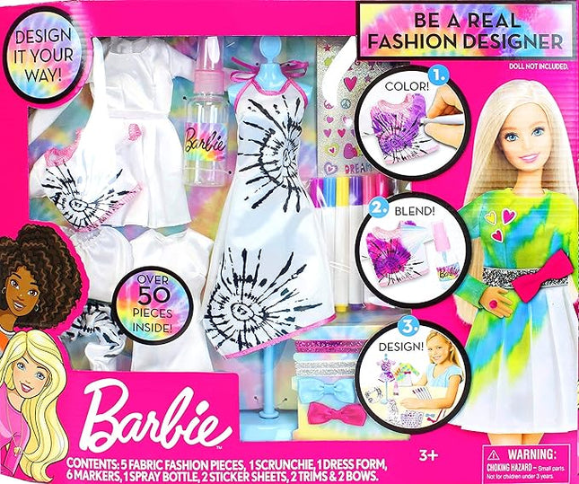 Barbie Tie-Dye Fashion Designer Kit – DIY Design Set for Girls with Dresses, Markers, Stickers & Tools – Create Real Barbie Outfits, Craft Activity for Kids Ages 6+