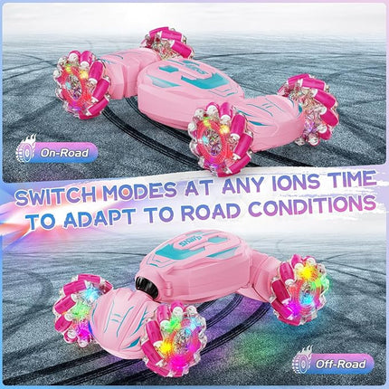 Gesture Sensing Stunt Remote Control Car - 2.4GHz 360° Rotating 4WD Transform RC Car, Birthday Gift for Girls 6 7 8+ Year Old