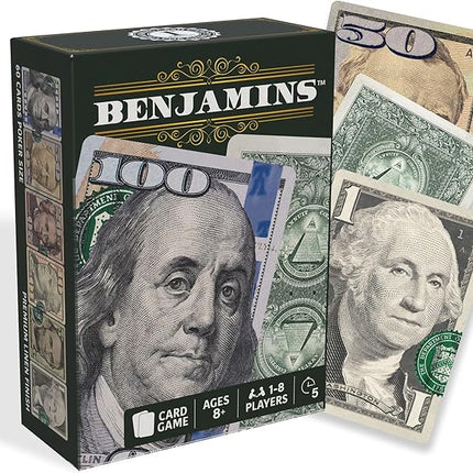 Benjamins Cash Cards – Money-Themed Card Games for Adults, Teens & Families, Fast-Paced Strategy Card Games for Parties, Entertaining & Fun Games for Family Night. Play with Money.