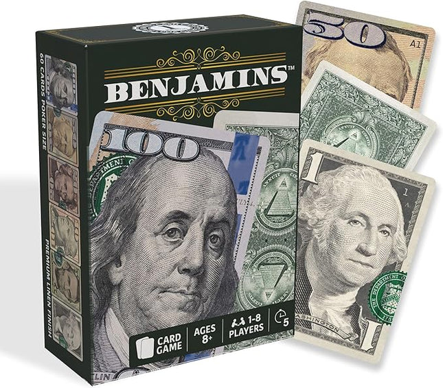 Benjamins Cash Cards – Money-Themed Card Games for Adults, Teens & Families, Fast-Paced Strategy Card Games for Parties, Entertaining & Fun Games for Family Night. Play with Money.